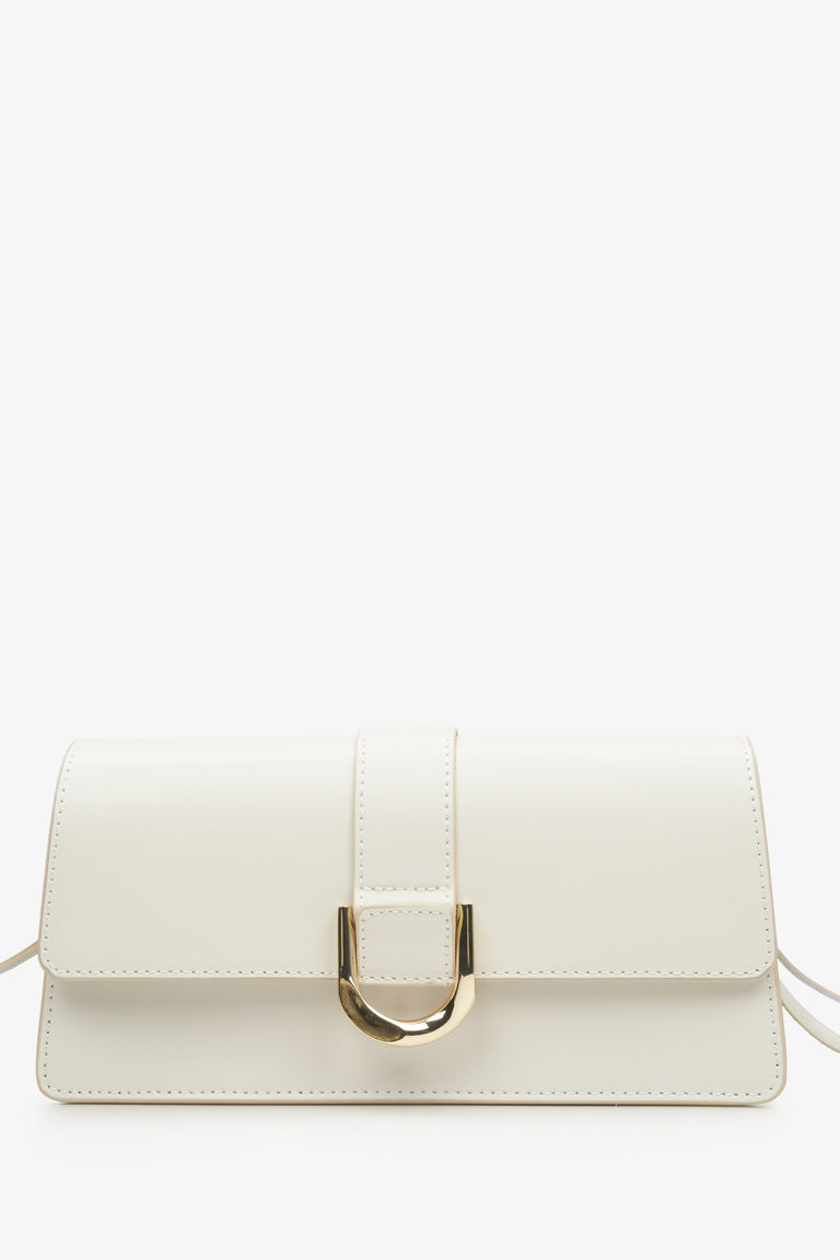 Women's Cream Beige Leather Handbag with Golden Accents Estro ER00114774