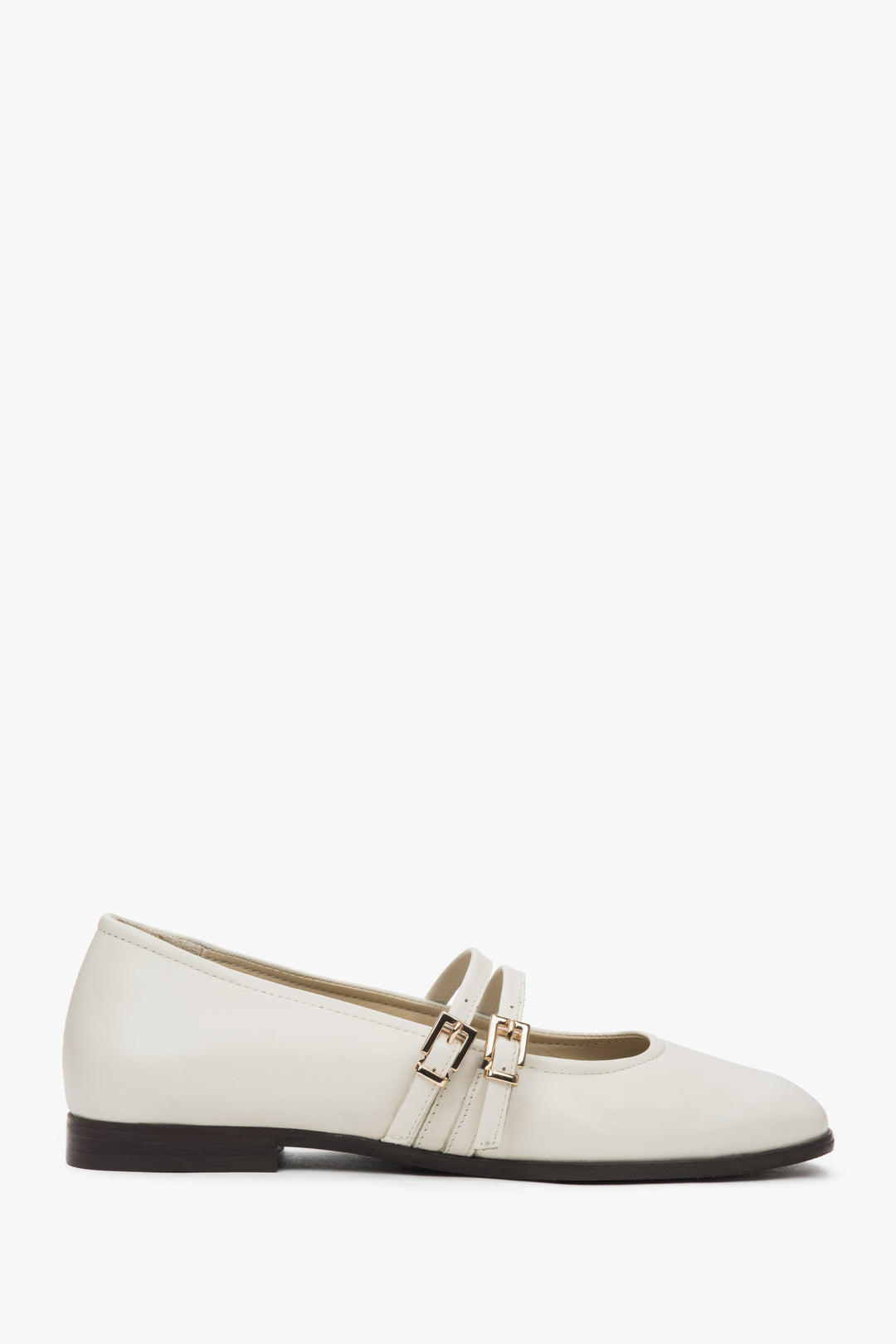 Women's White-Beige Ballet Flats with a Buckle made of Premium Italian Genuine Leather Estro ER00117297.