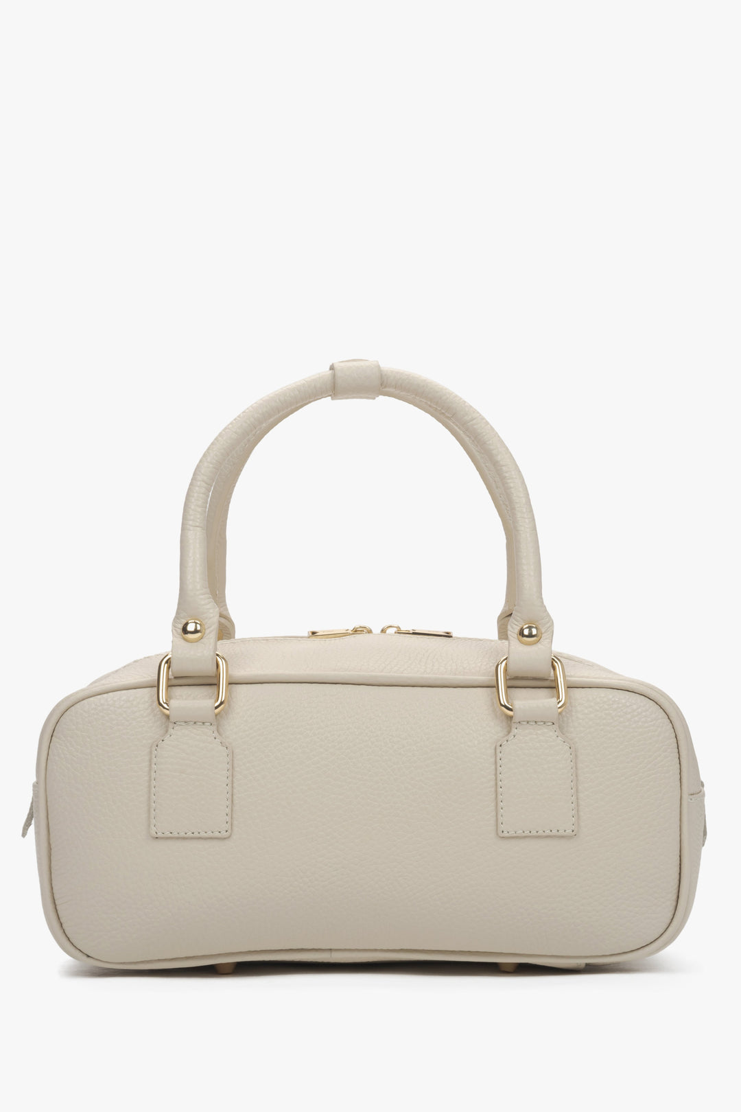 Small beige tote handbag made of Italian leather.