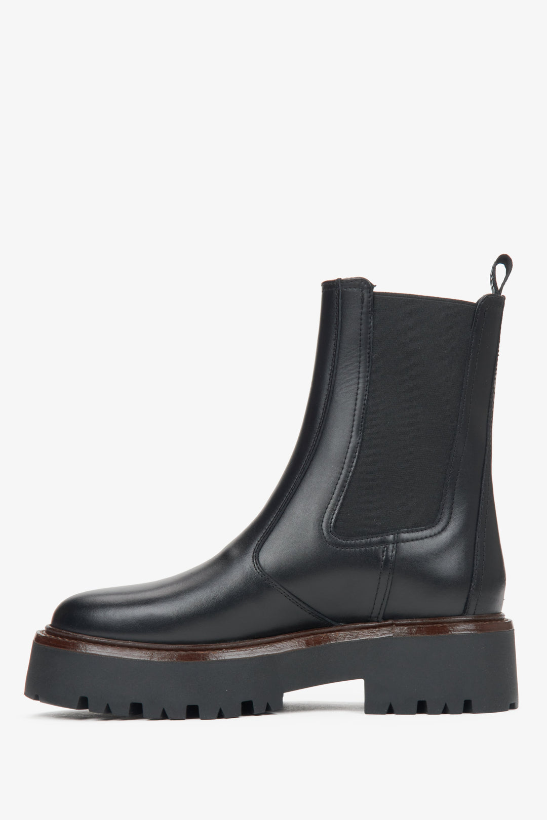 Women's black leather ankle boots by Estro - shoe profile.