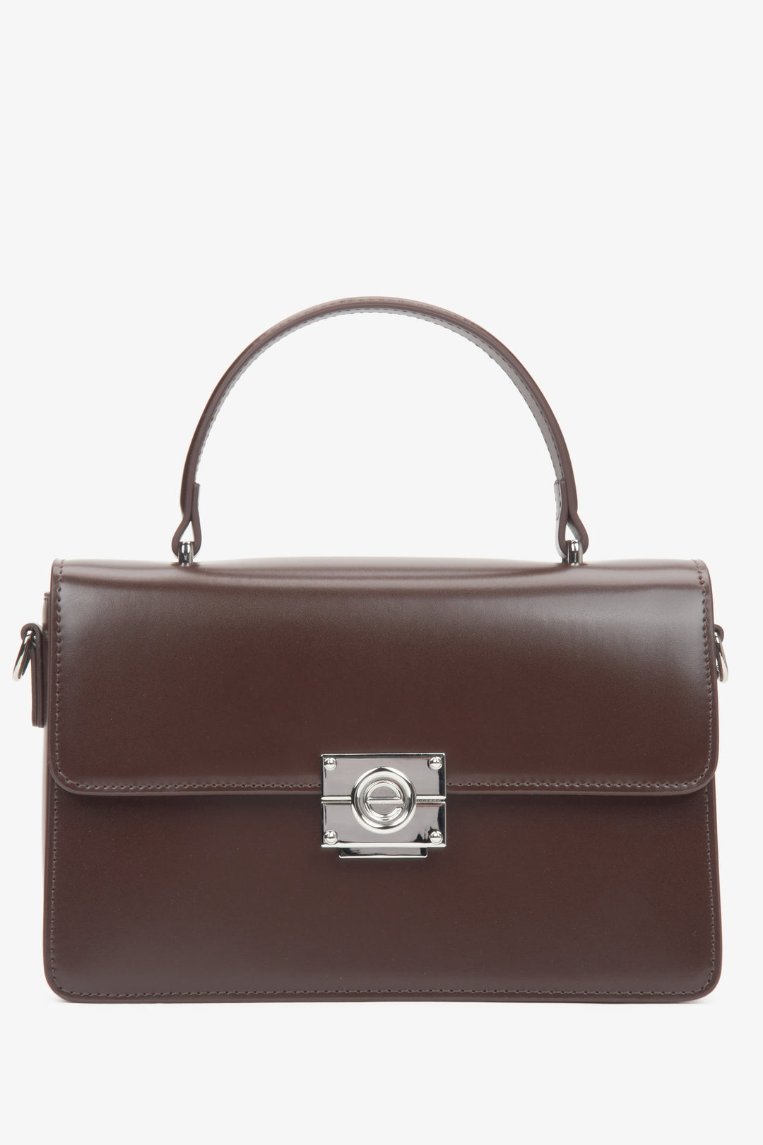 Women’s saddle brown handbag by Estro, crafted with silver-tone hardware for a refined finish.