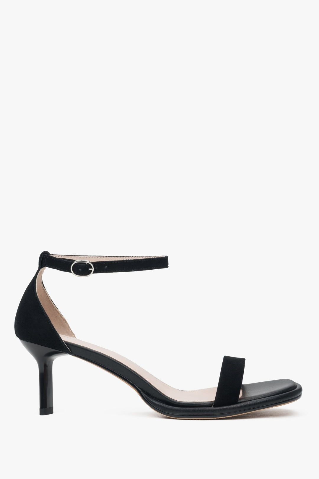 Women's Black Heeled Sandals made of Genuine Velour Estro ER00116983.