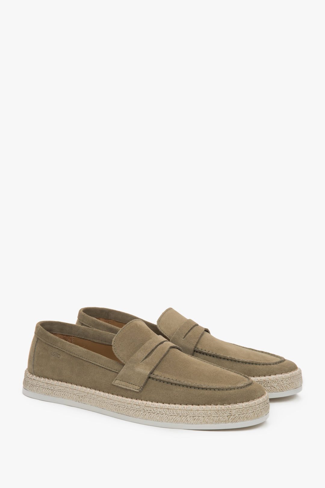 Estro khaki men's moccasins made of genuine Italian velour.