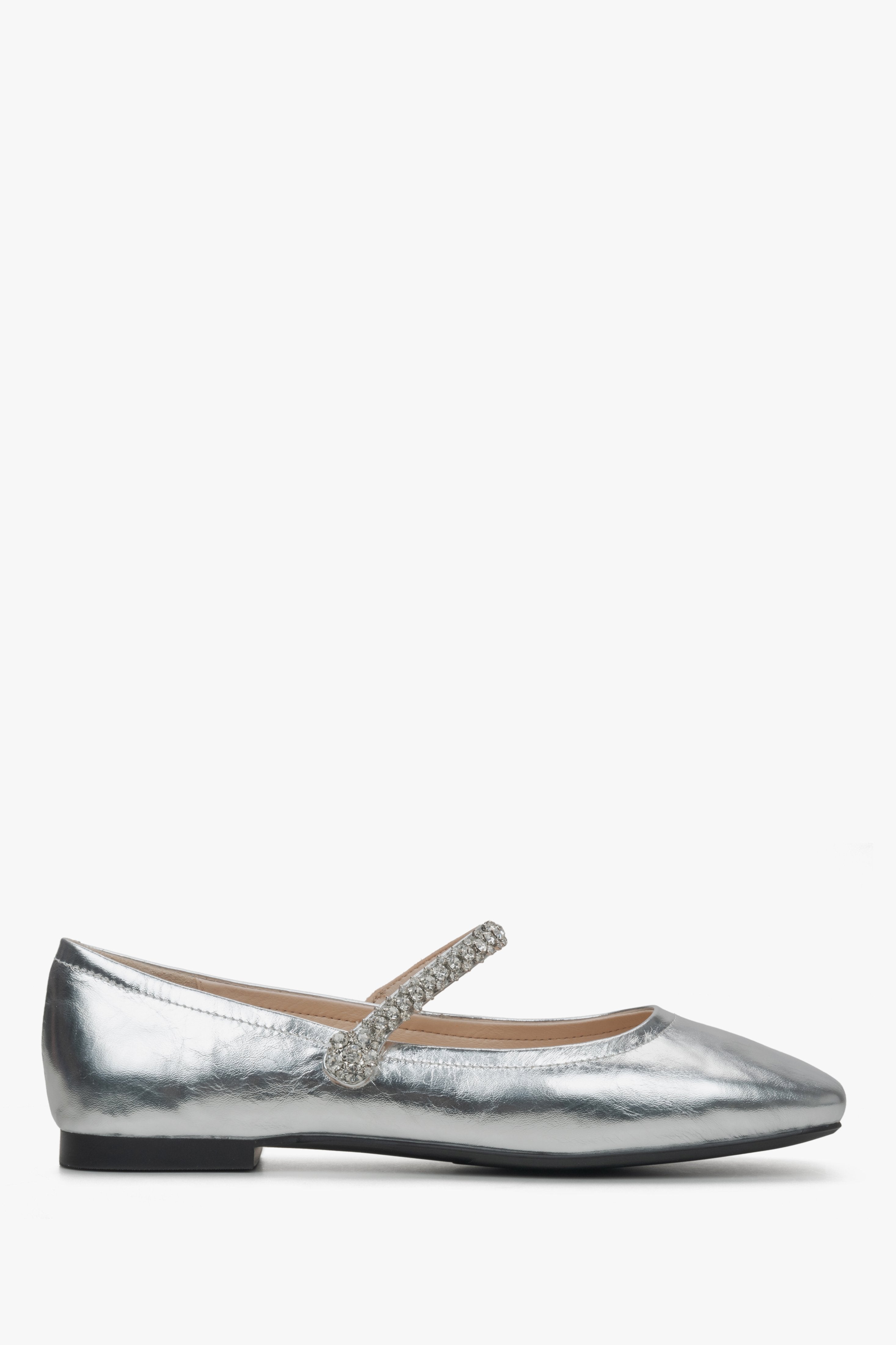 Silver Mary Jane Women's Ballet Flats with Decorative Strap for