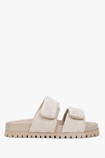 Women's Light Beige Velour Slide Sandals with Soft Straps Estro ER00116944.