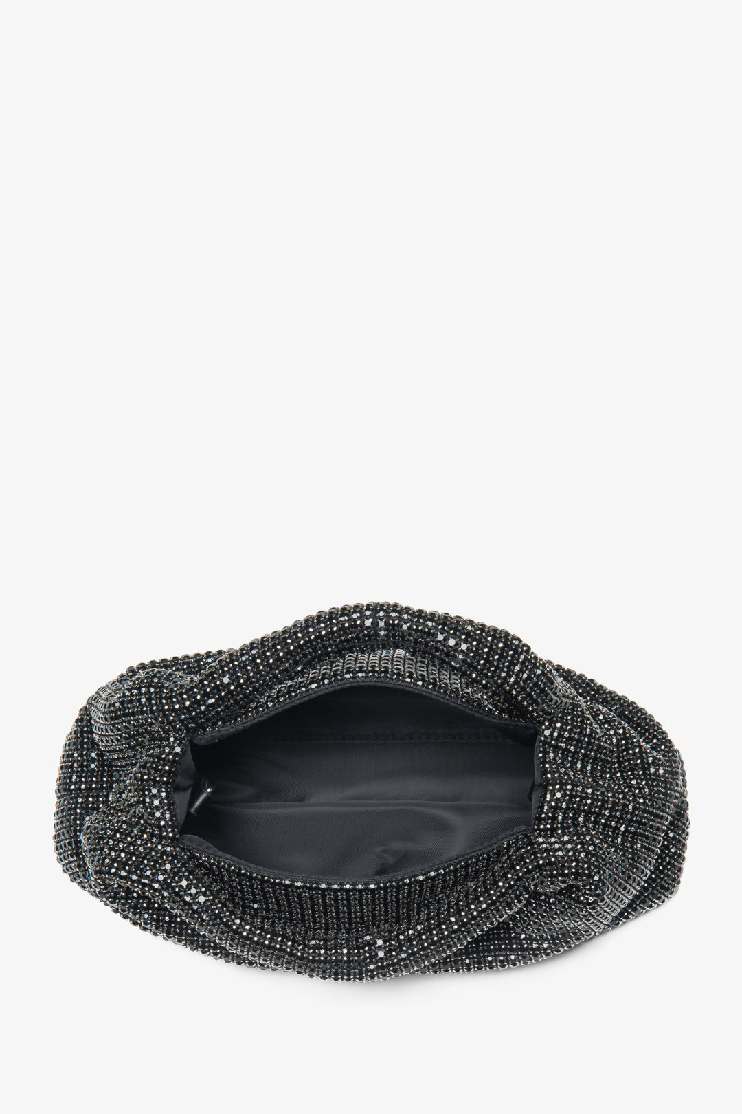 Black evening women's bag by Estro, with luxurious crystals and an eye-catching textured handle.