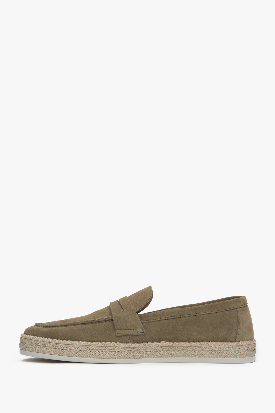 Estro khaki men's moccasins made of genuine Italian velour - shoe profile.