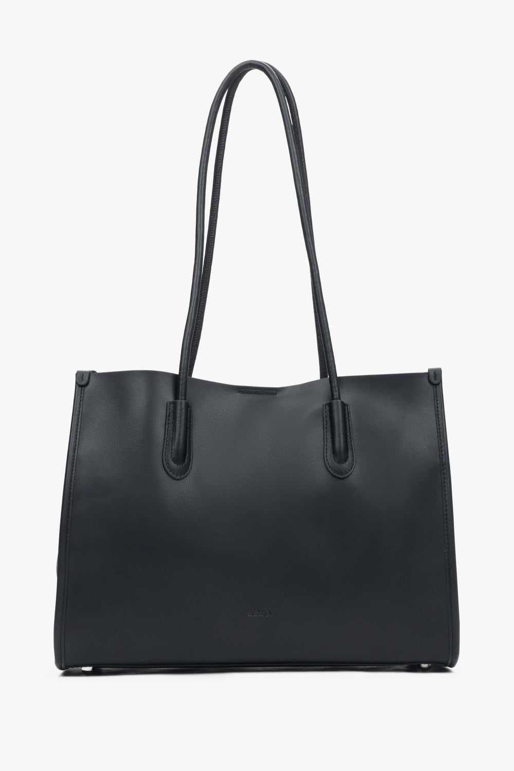 Women's Black Leather Shopper Bag with Long Handles Estro ER00116874.