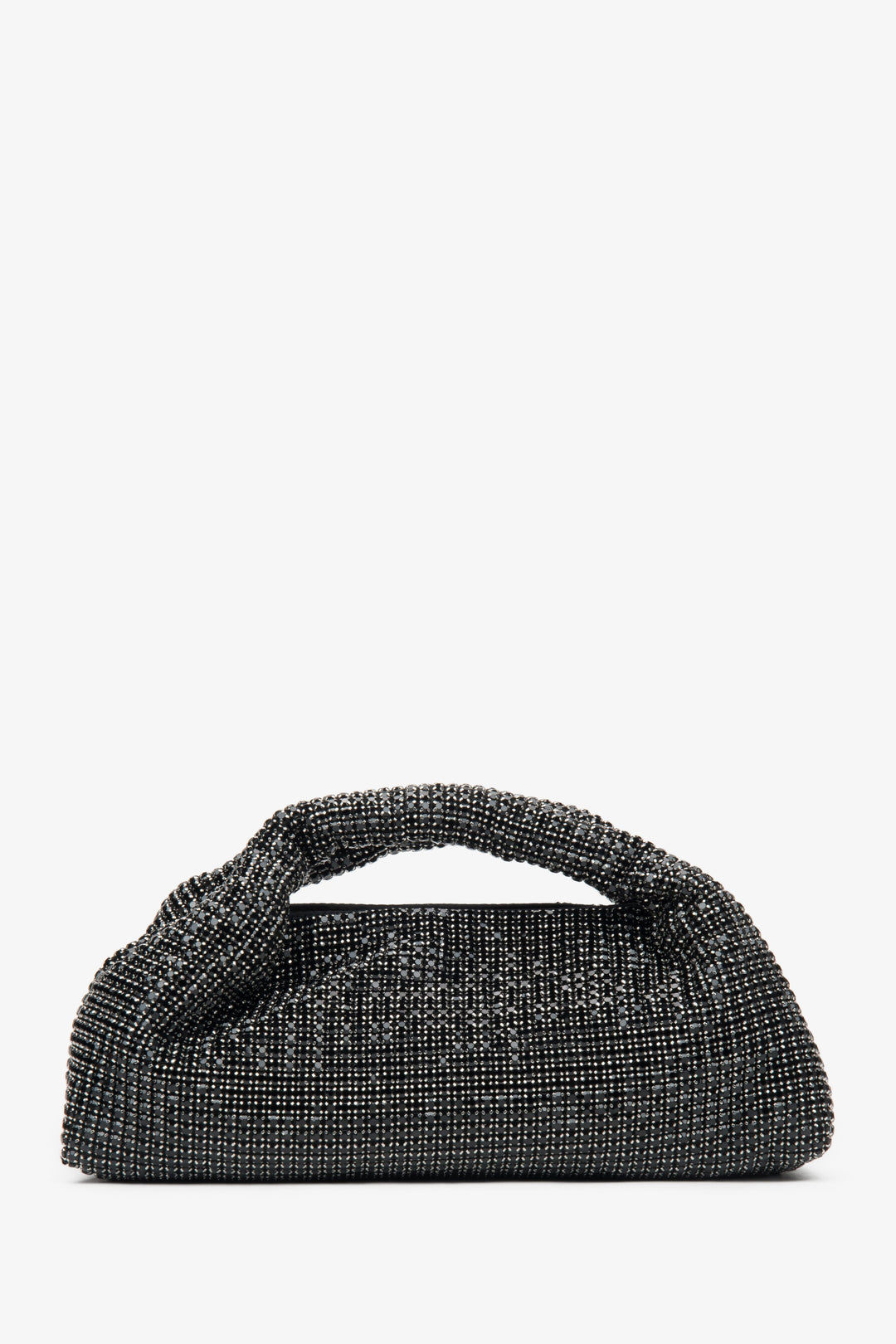 Women's Black Evening Bag with Crystals and Textured Handle Estro ER00116811.