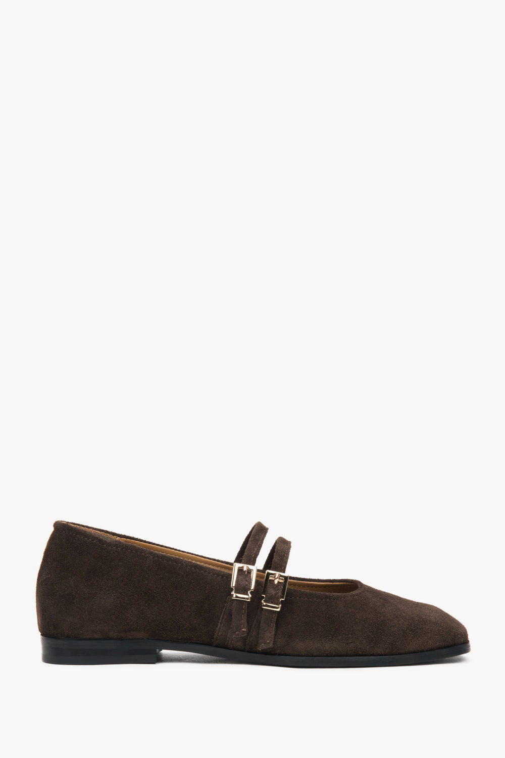 Women's Dark Brown Ballet Flats with a Buckle made of Premium Italian Genuine Velour Estro ER00117293.