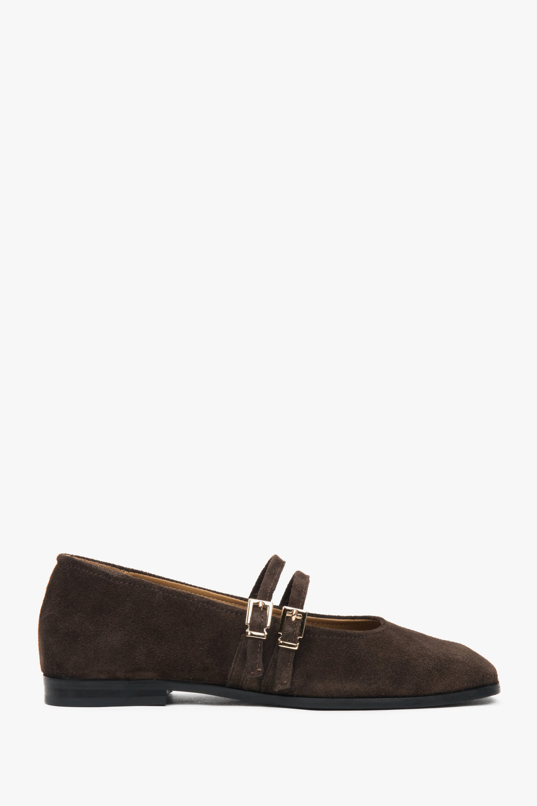 Women's Dark Brown Ballet Flats with a Buckle made of Premium Italian Genuine Velour Estro ER00117293.