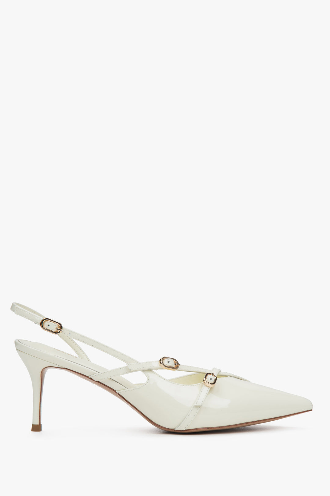 Women's Light Beige Slingback Pumps made of Patent Genuine Leather Estro ER00117222.