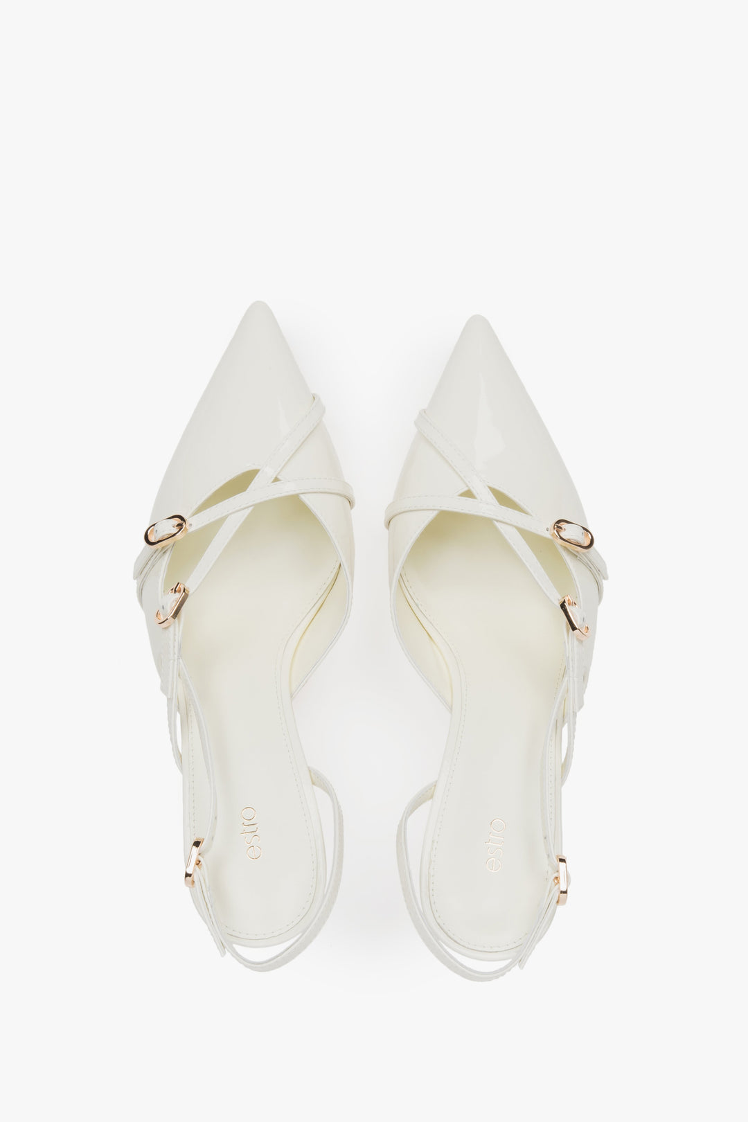Timeless light beige women's slingback pumps by Estro, crafted from patent genuine leather – perfect for special occasions and the office, with an elegant silhouette.