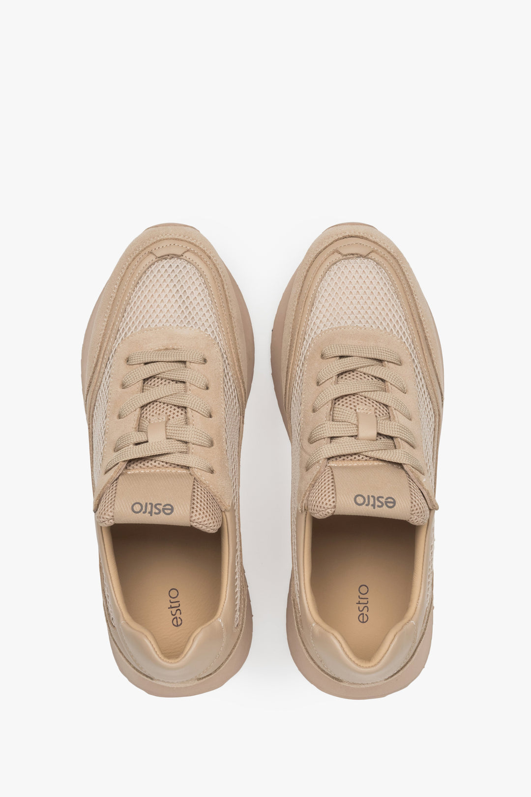 Elegant beige women's sneakers Estro - top view.