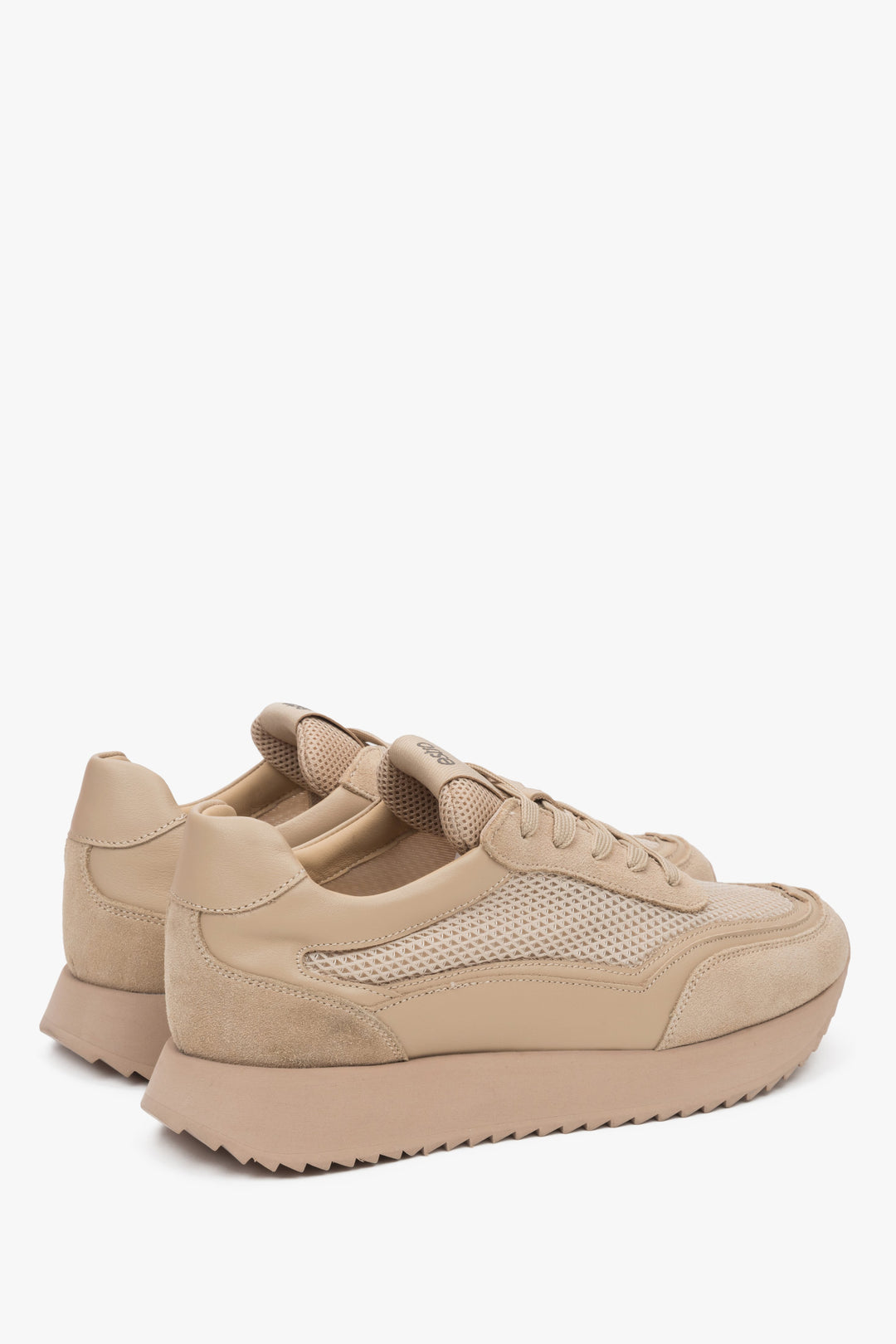 Fashionable beige women's sneakers Estro made of natural leather and velour.