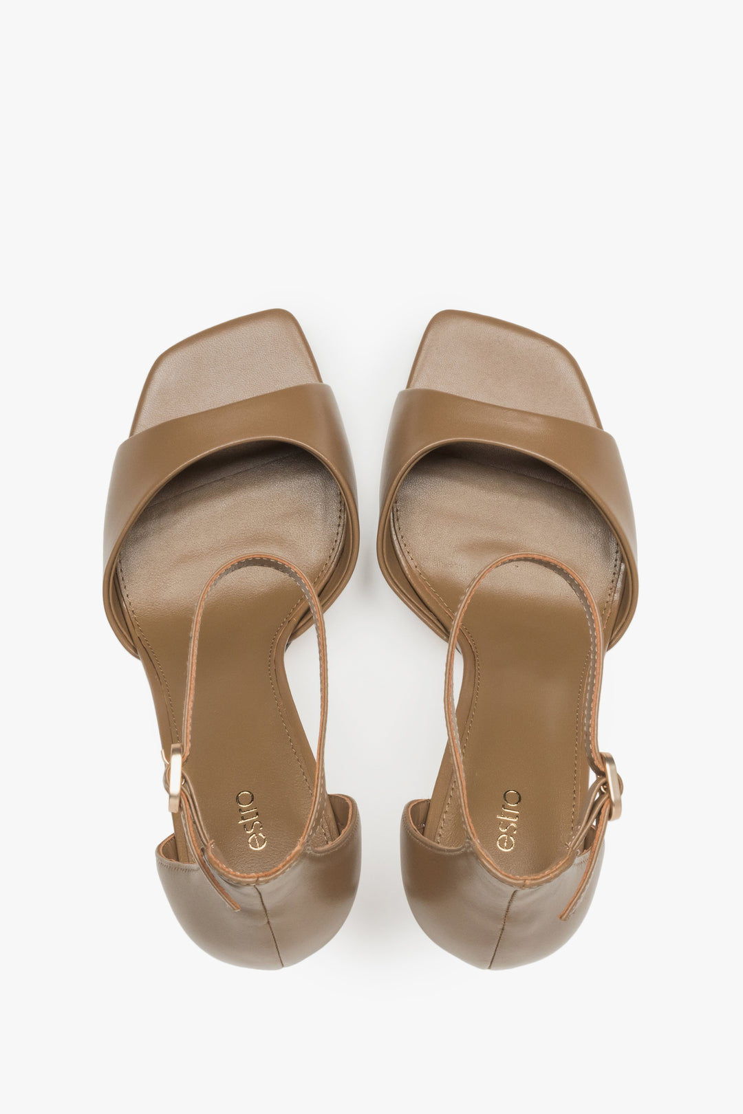 Women's timeless brown sandals Estro made of genuine leather – top view.