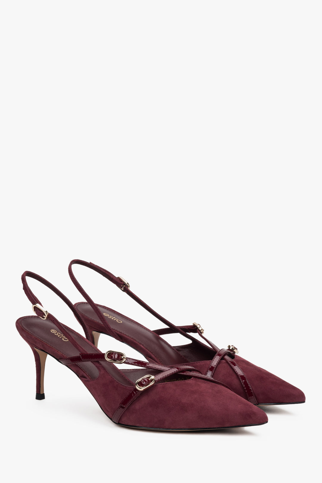 Elegant burgundy women's slingback pumps by Estro, crafted from soft velour, featuring a classic silhouette—perfect for autumn outfits.