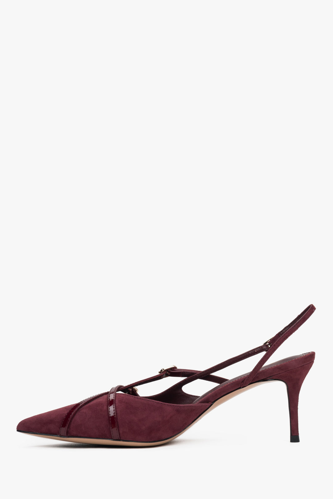 Stylish burgundy slingback pumps for women by Estro, made from soft-touch velour, adding elegance and rich color depth to your look.