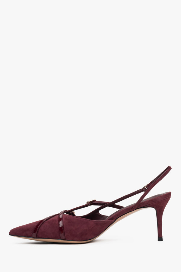 Stylish burgundy slingback pumps for women by Estro, made from soft-touch velour, adding elegance and rich color depth to your look.