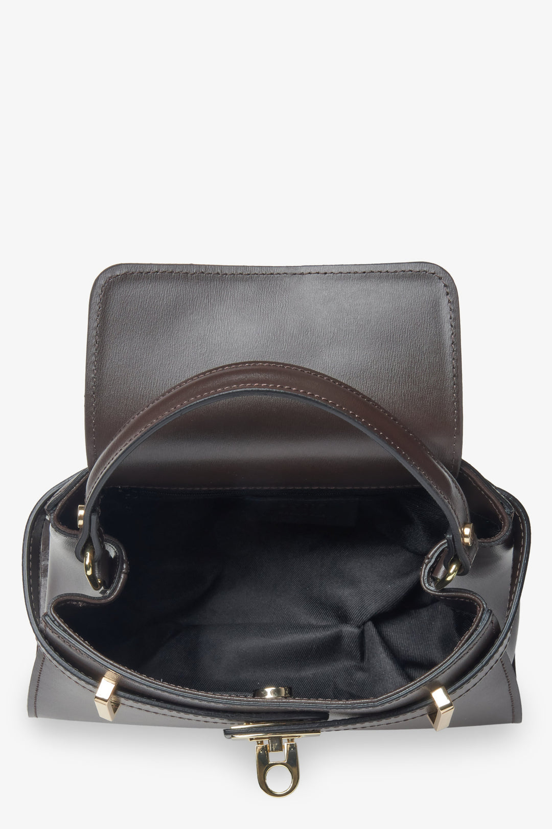 Box bag made of Italian leather – top view.