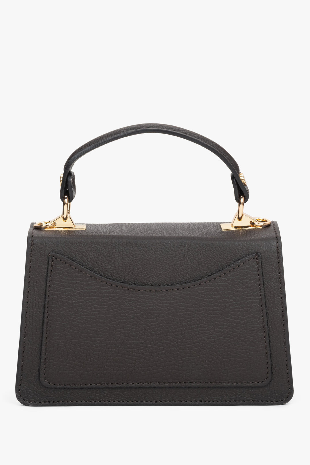 Women's small dark brown handbag made of premium Italian genuine leather by Estro - reverse side.