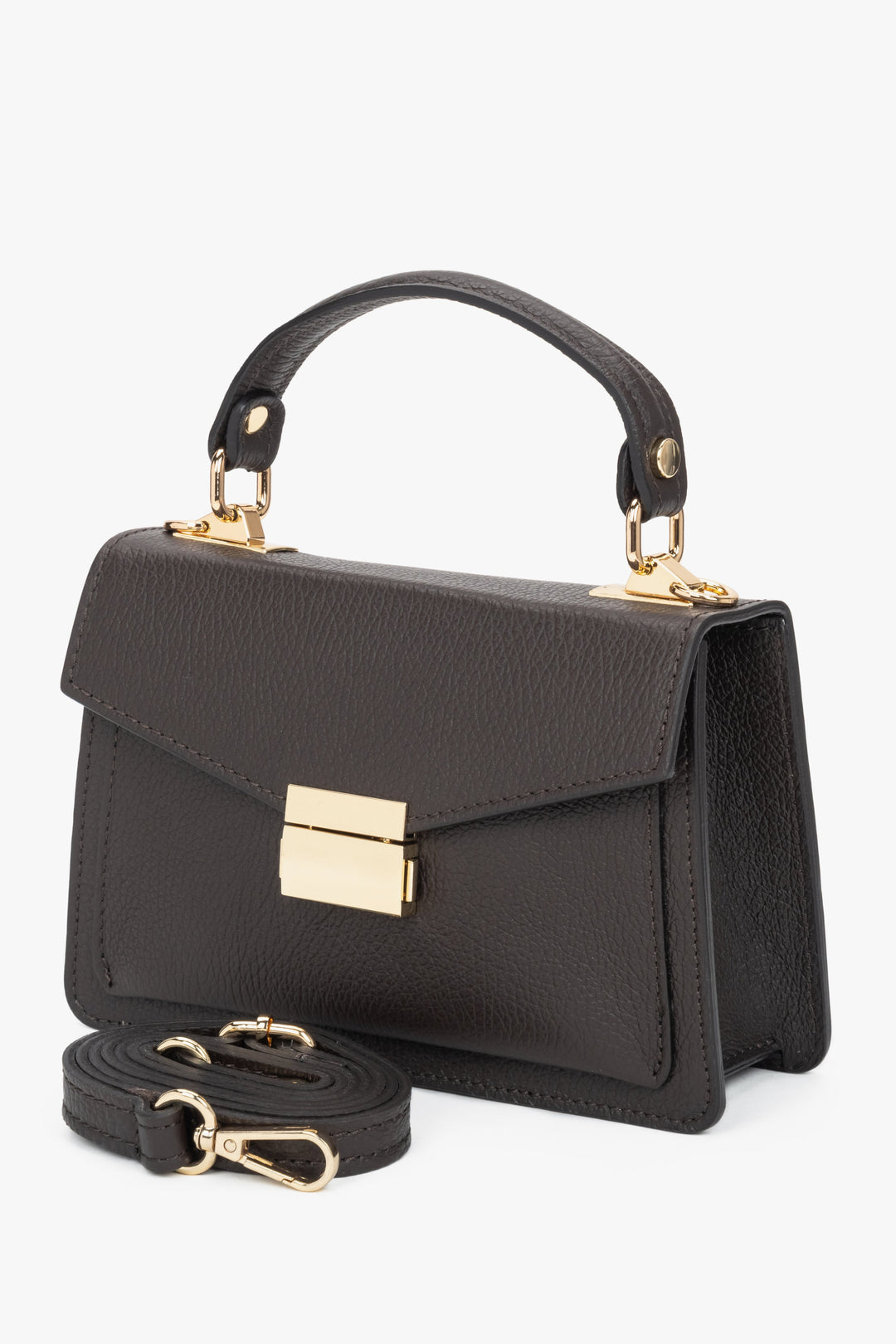 Women's small dark brown handbag in the shape of a case, made of premium Italian genuine leather by Estro - for summer.