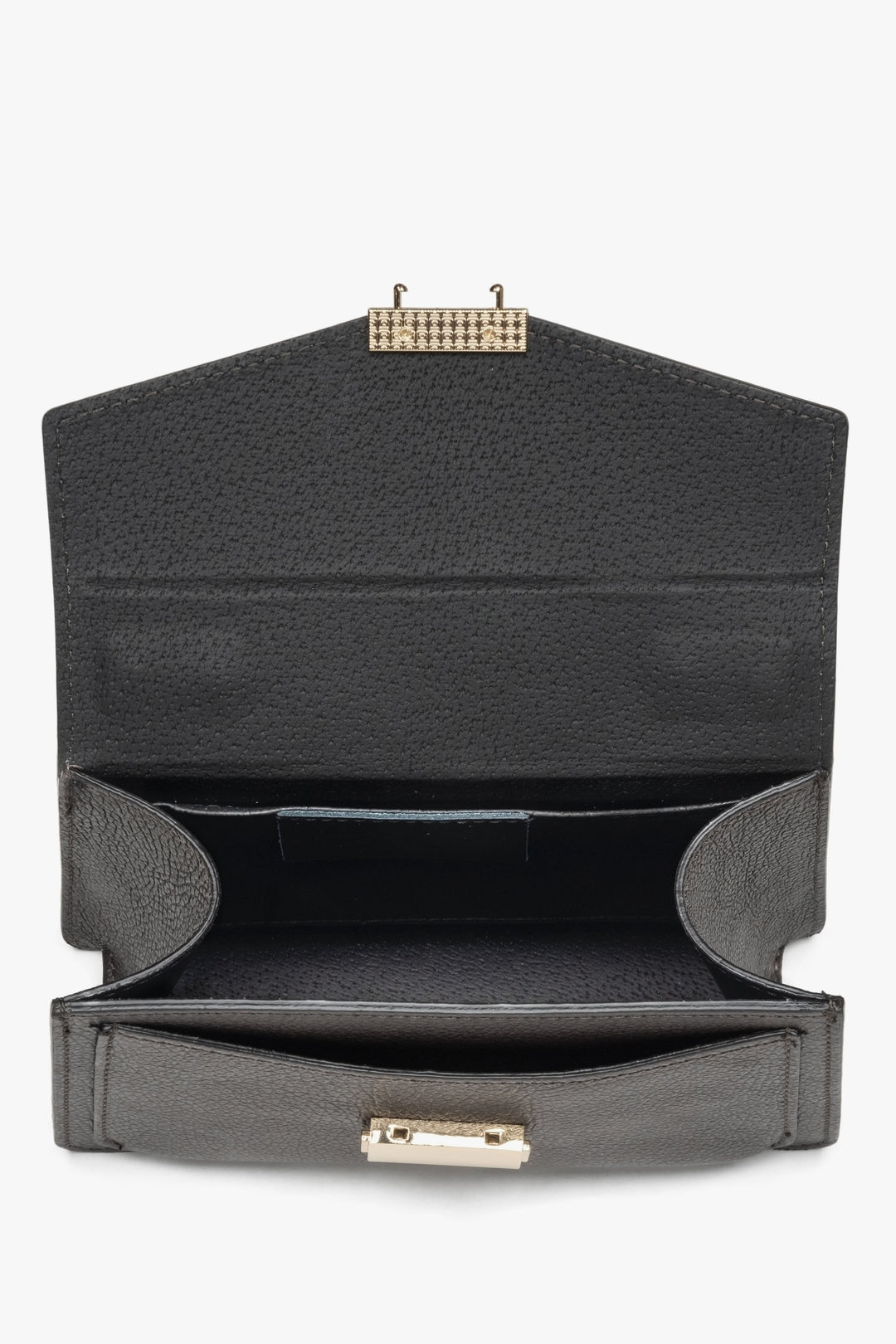 Women's small dark brown handbag made of premium Italian genuine leather by Estro - interior.