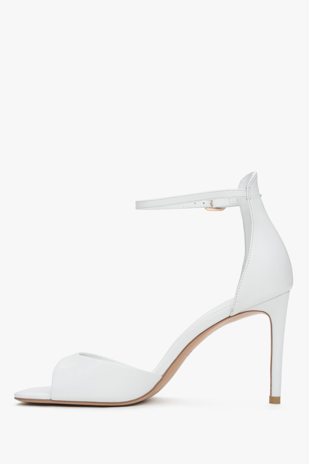 Women's stylish white sandals Estro, made of high-quality genuine leather, featuring an elegant high heel.