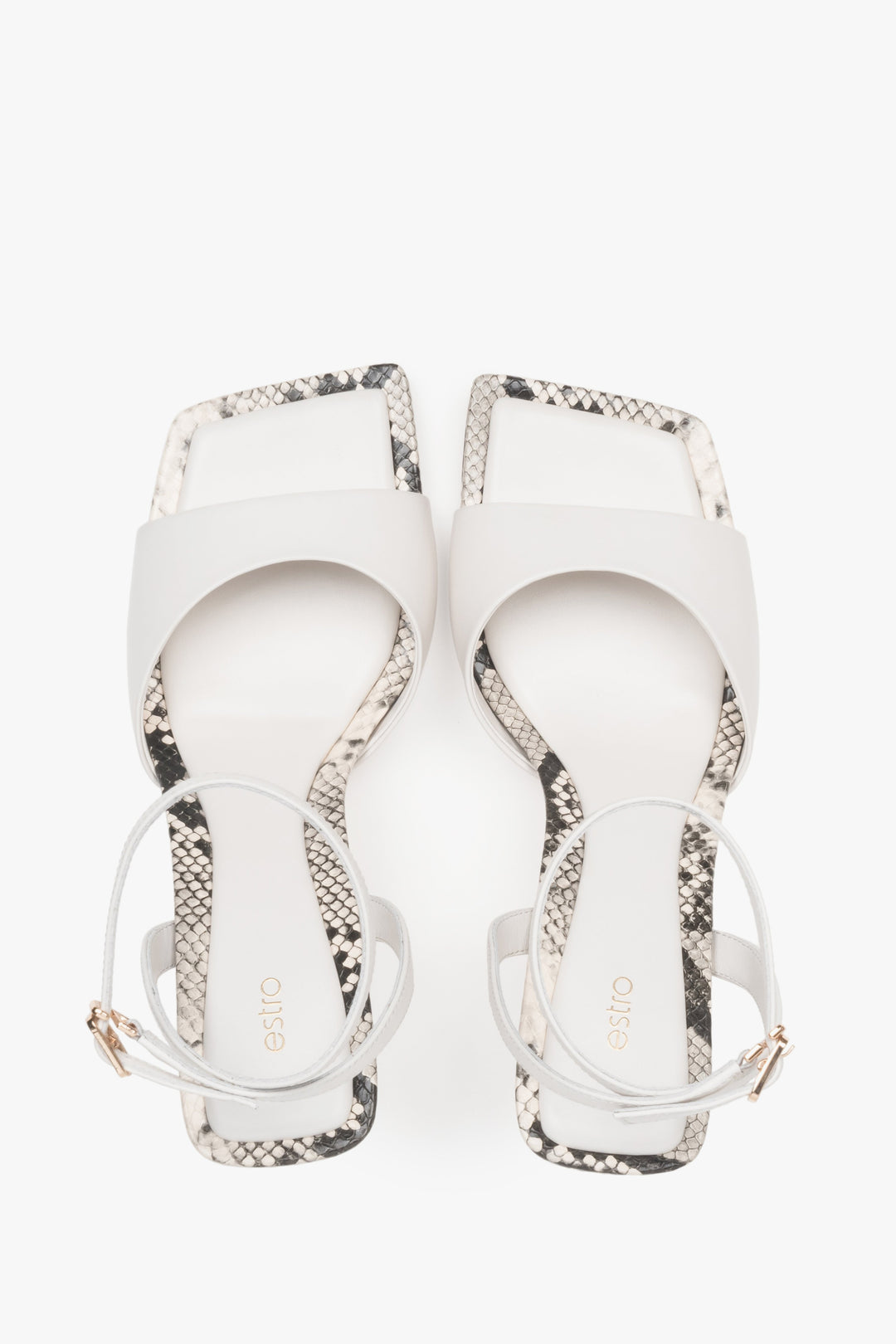 Comfortable light beige women's sandals by Estro, made of natural leather – top view presentation.