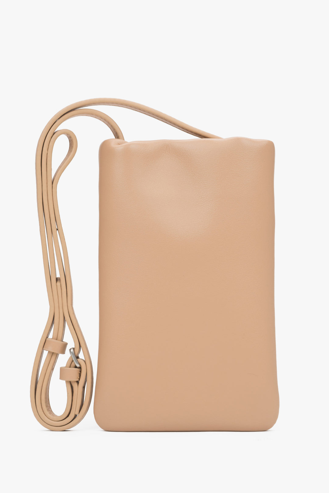 Beige leather phone bag for women by Estro.