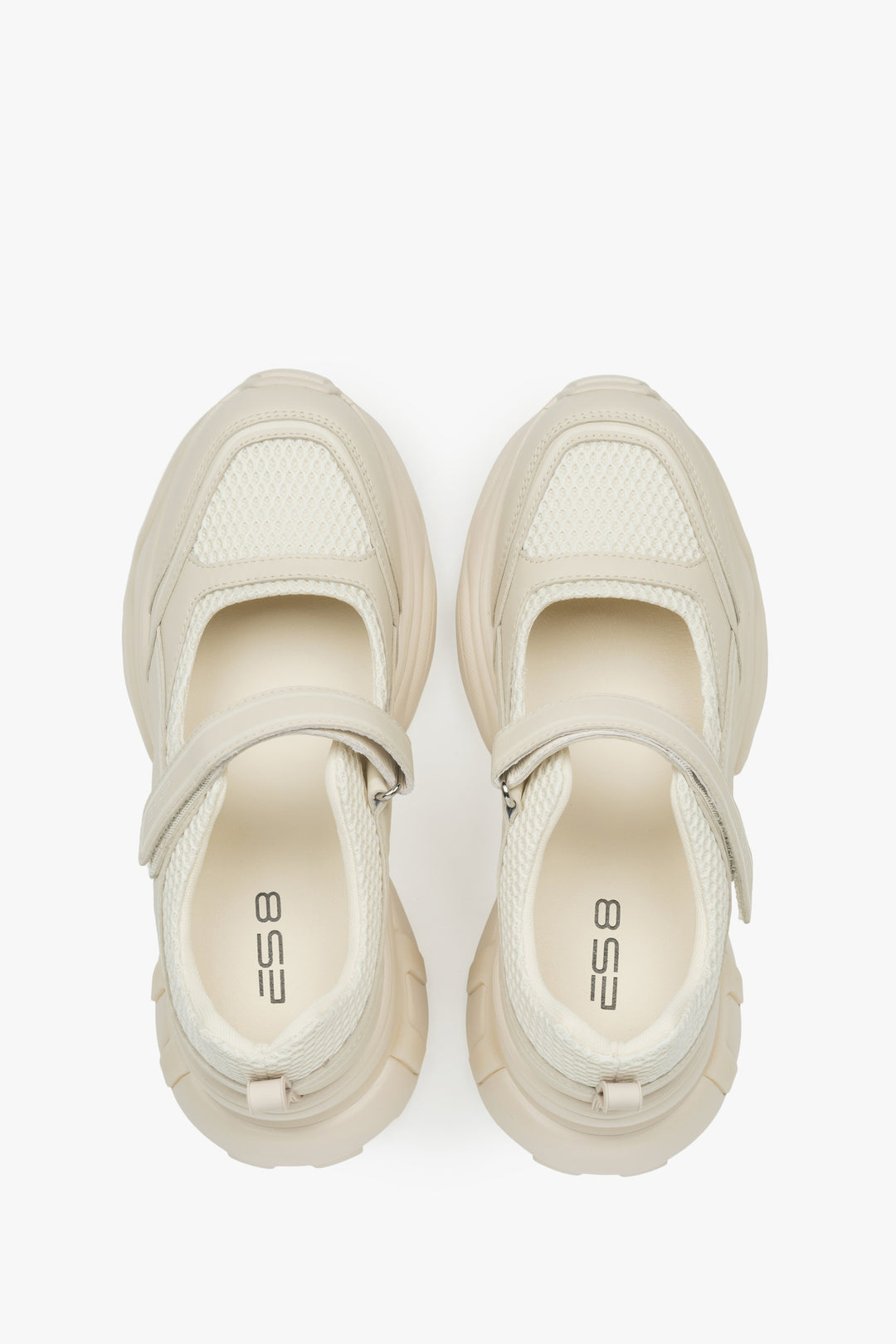 Comfortable beige ES8 women's sneakers, combining the style of sandals and sneakers, made of leather and breathable materials — perfect for everyday wear and holidays.
