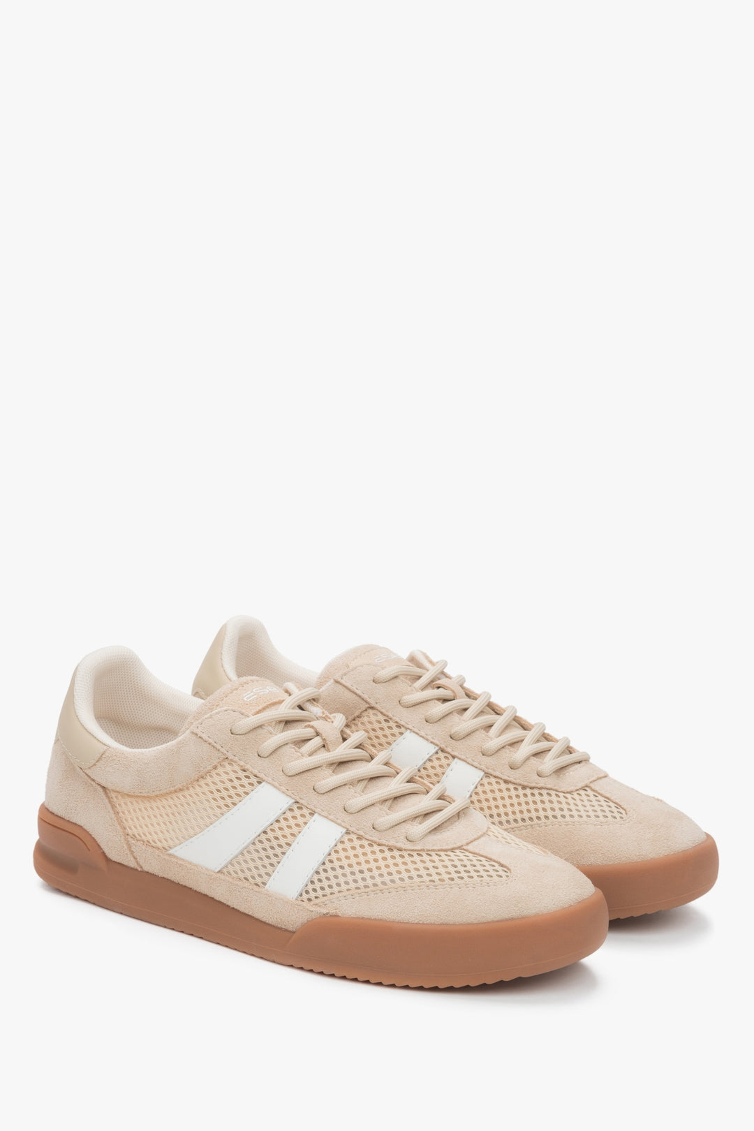 Beige velour women's sneakers with breathable mesh, model ES8.