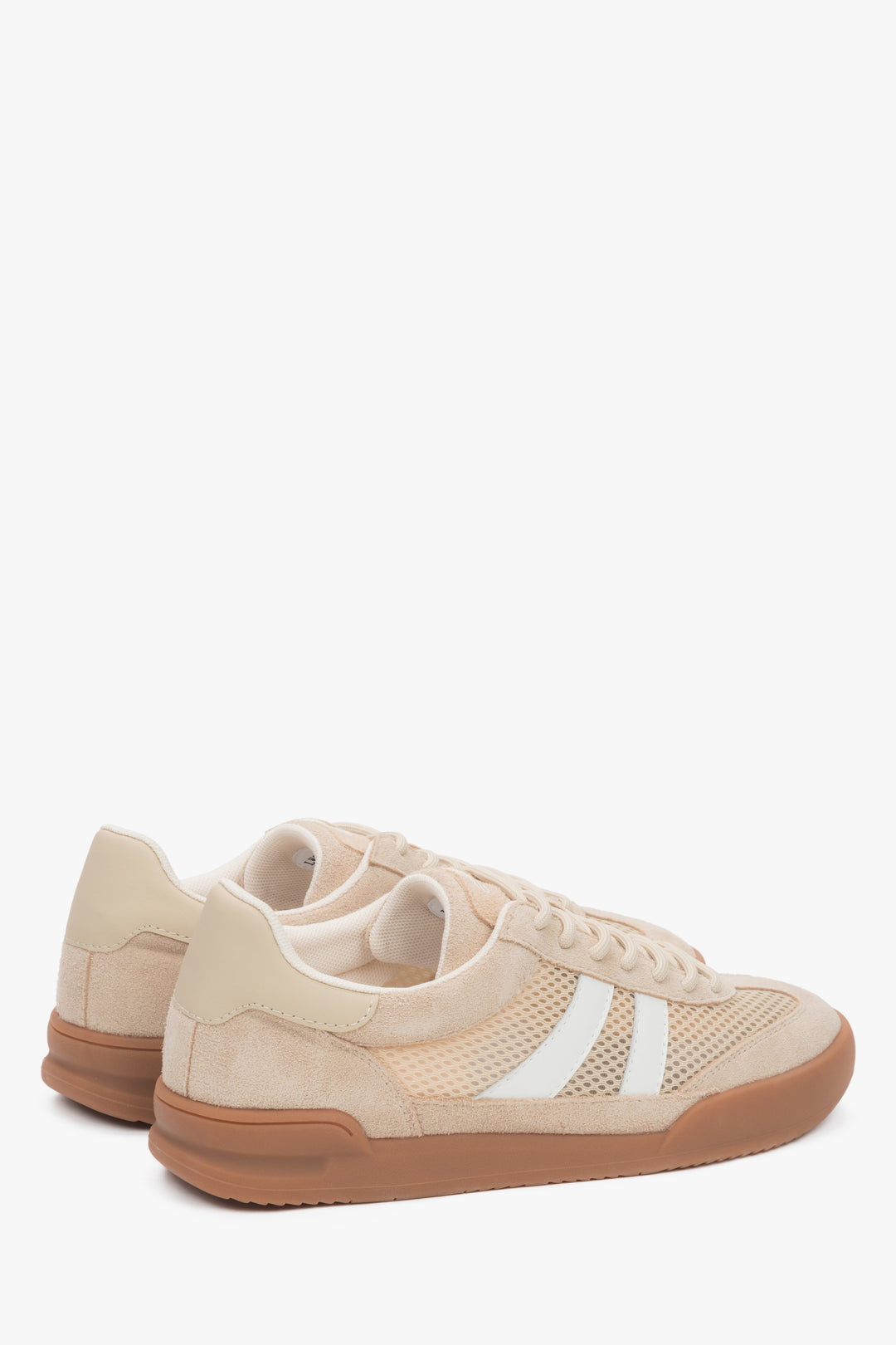 Lightweight beige women's sneakers with mesh and natural velour, model ES8.