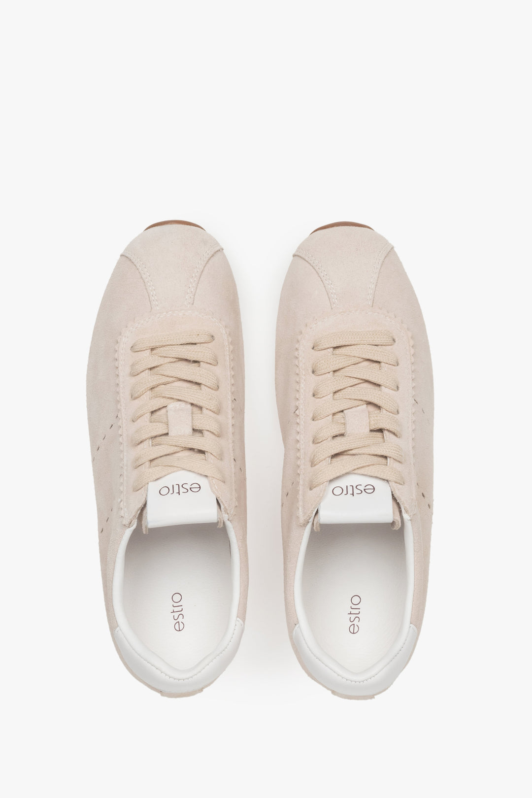 Women's sneakers by Estro made of natural velour in beige with a low sole.