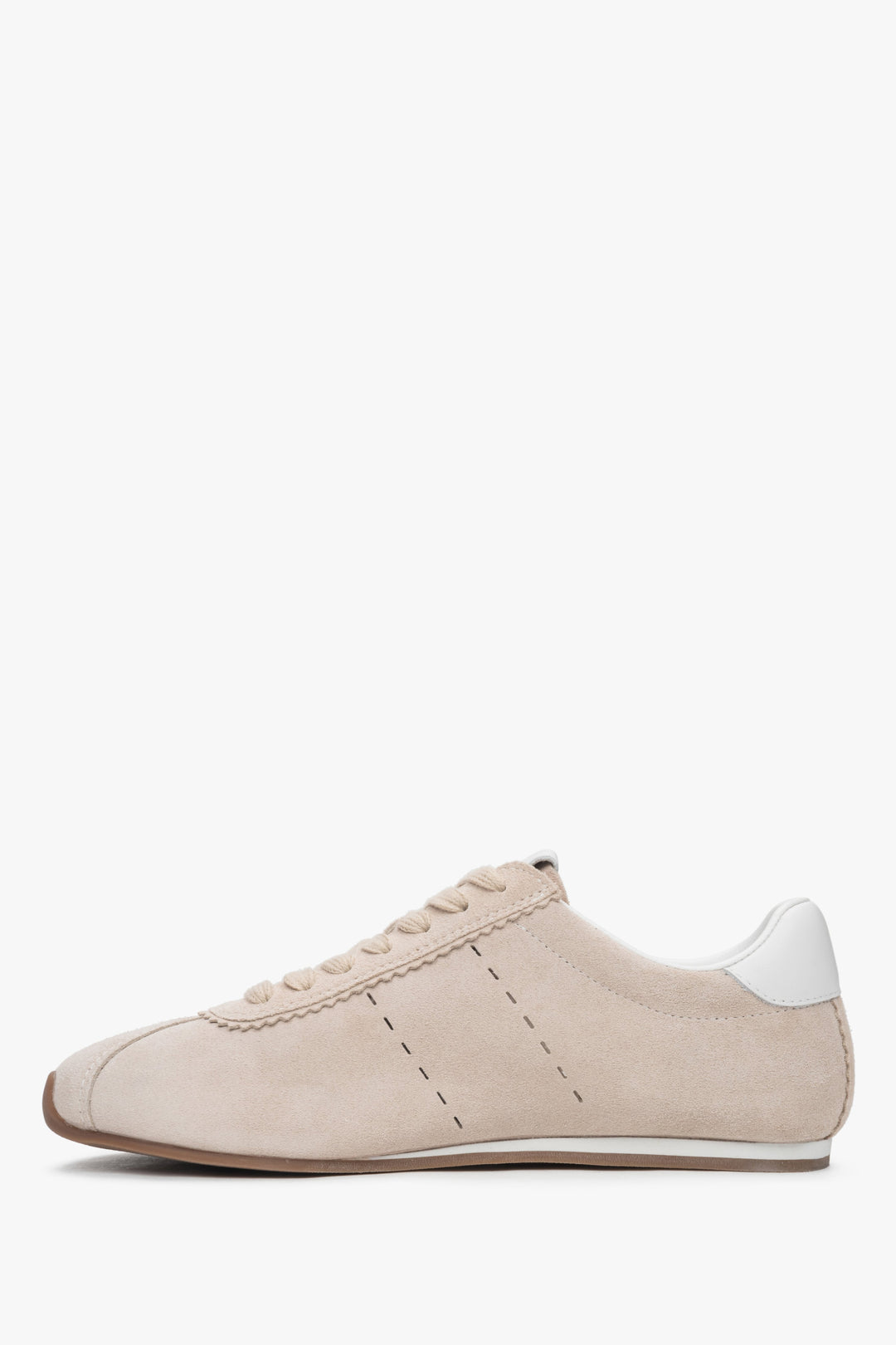 Women's sneakers by Estro made of natural velour in a beige shade with a flat sole.