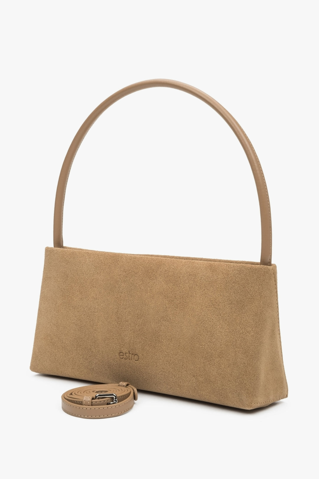 Beige shoulder bag Estro made of natural velour.