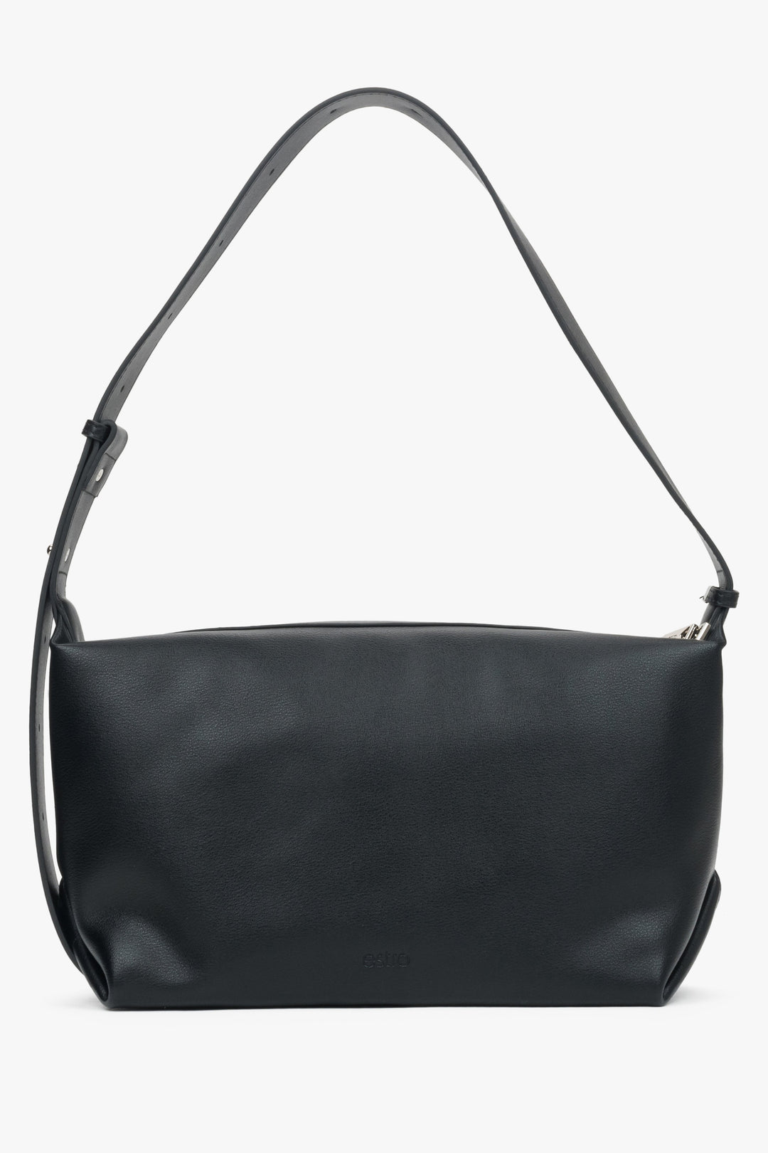 Women's Black Compact Messenger Bag made of Genuine Leather Estro ER00116604.