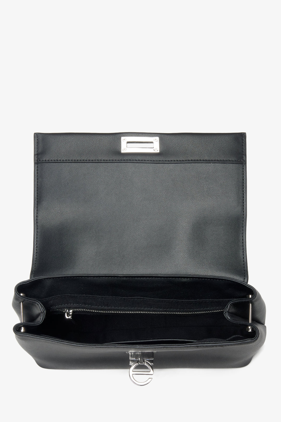 Women's black leather crossbody bag Estro - interior.