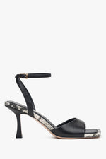 Women's Black Heeled Leather Sandals with an Animal Print Estro ER00117196.