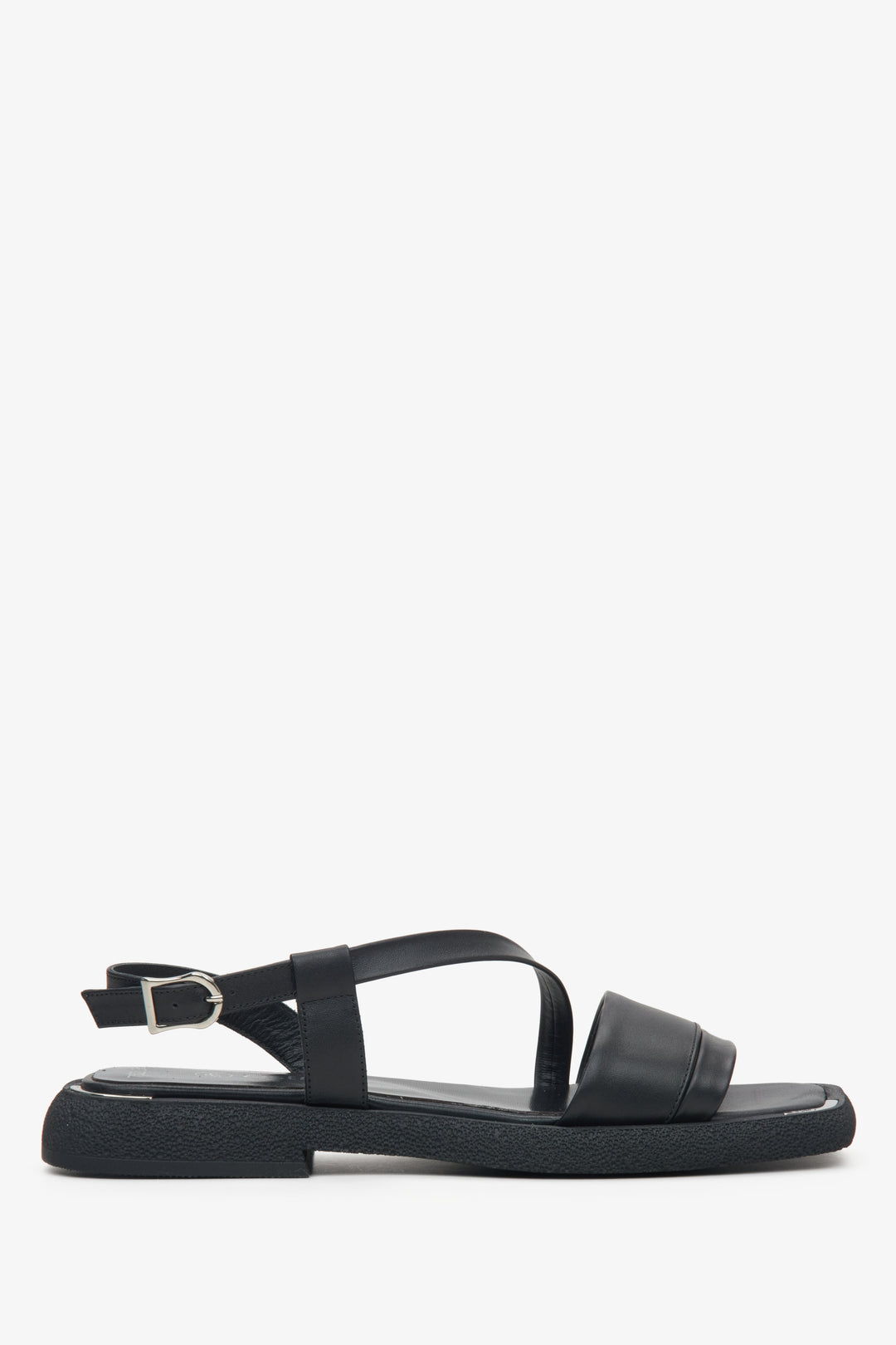 Women's Black Leather Flat Sandals with a Comfortable Sole Estro ER00115113.
