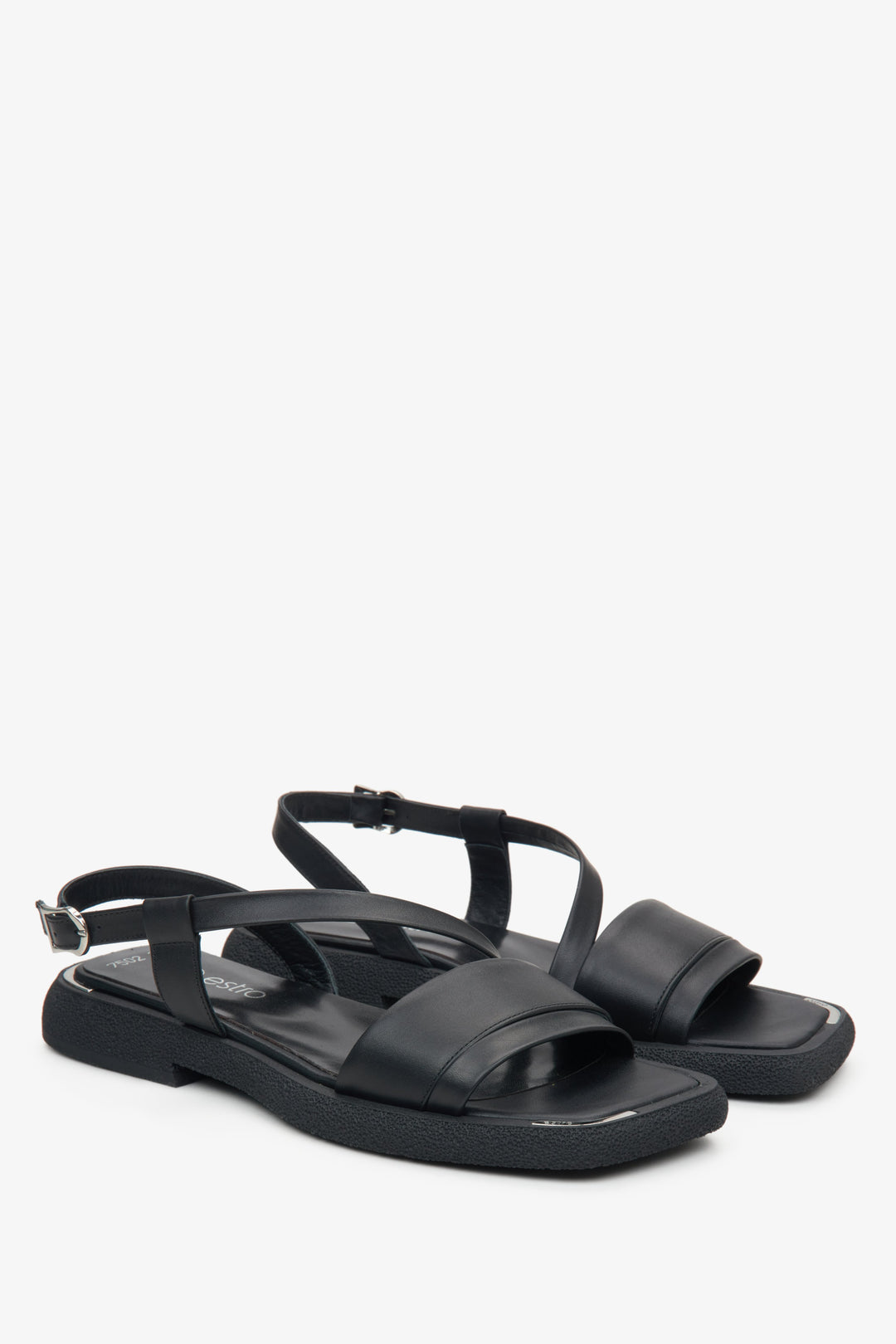Comfortable black leather sandals for women by Estro, set on a comfortable sole.