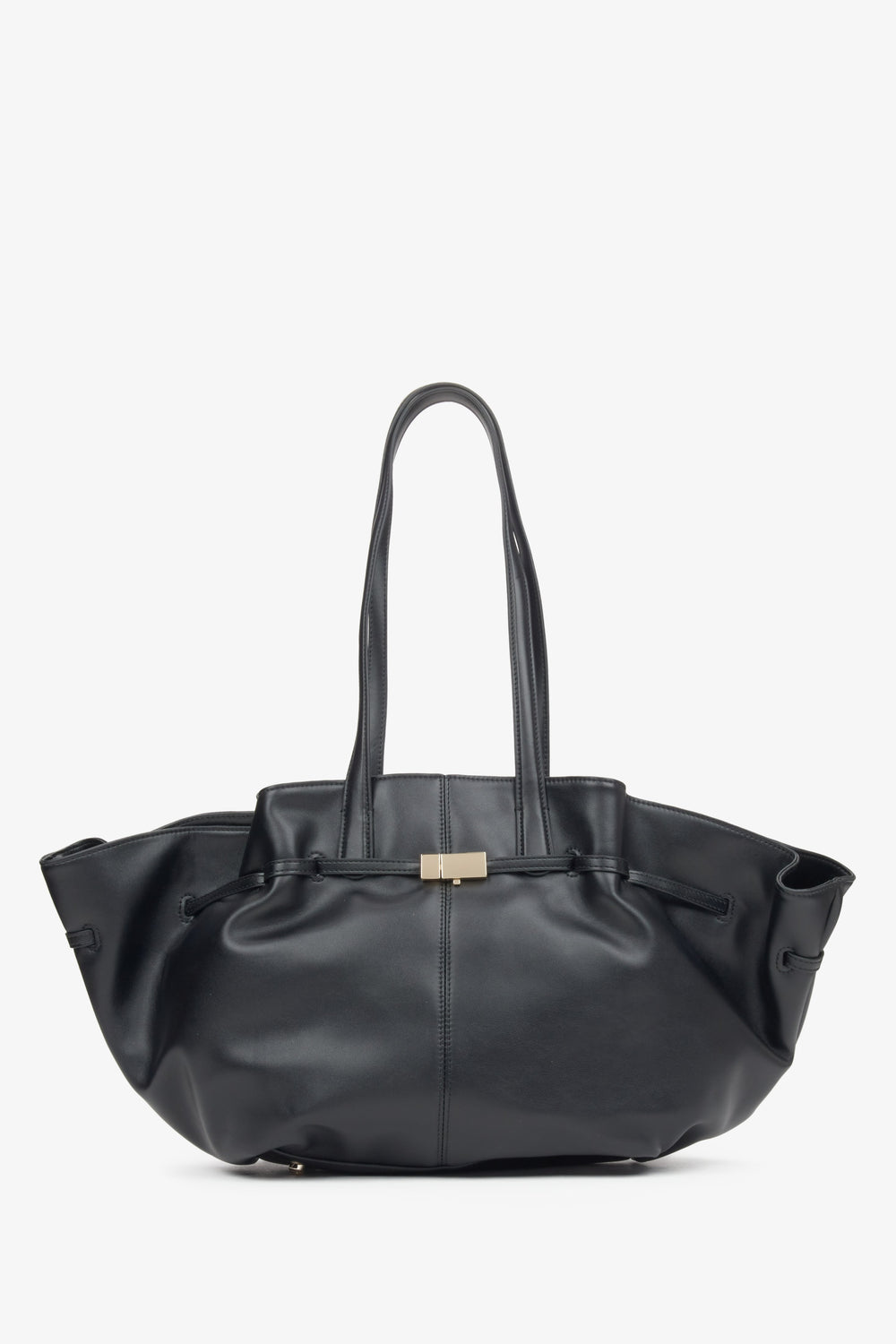 Women's Black Leather Shoulder Bag with Long Handles Estro ER00116612.