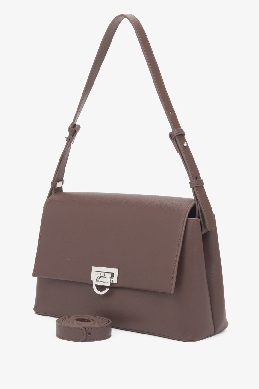 Women's dark brown crossbody bag made of genuine leather, Estro model.