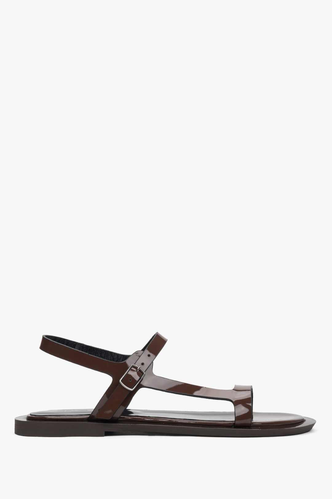 Women's Dark Brown Patent Leather Sandals with Thin Straps Estro ER00117369.