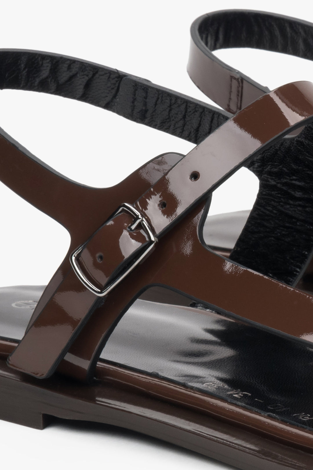 Dark brown women's sandals by Estro - details.