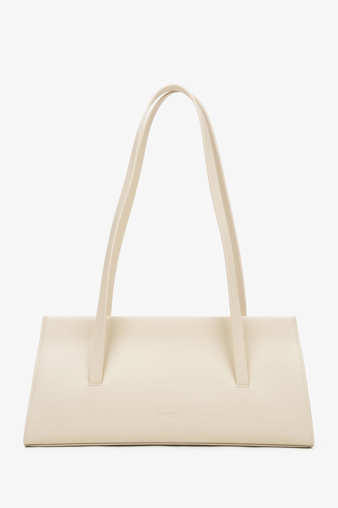 Women's Light Beige Leather Shoulder Bag with Long Handles Estro ER00116885.