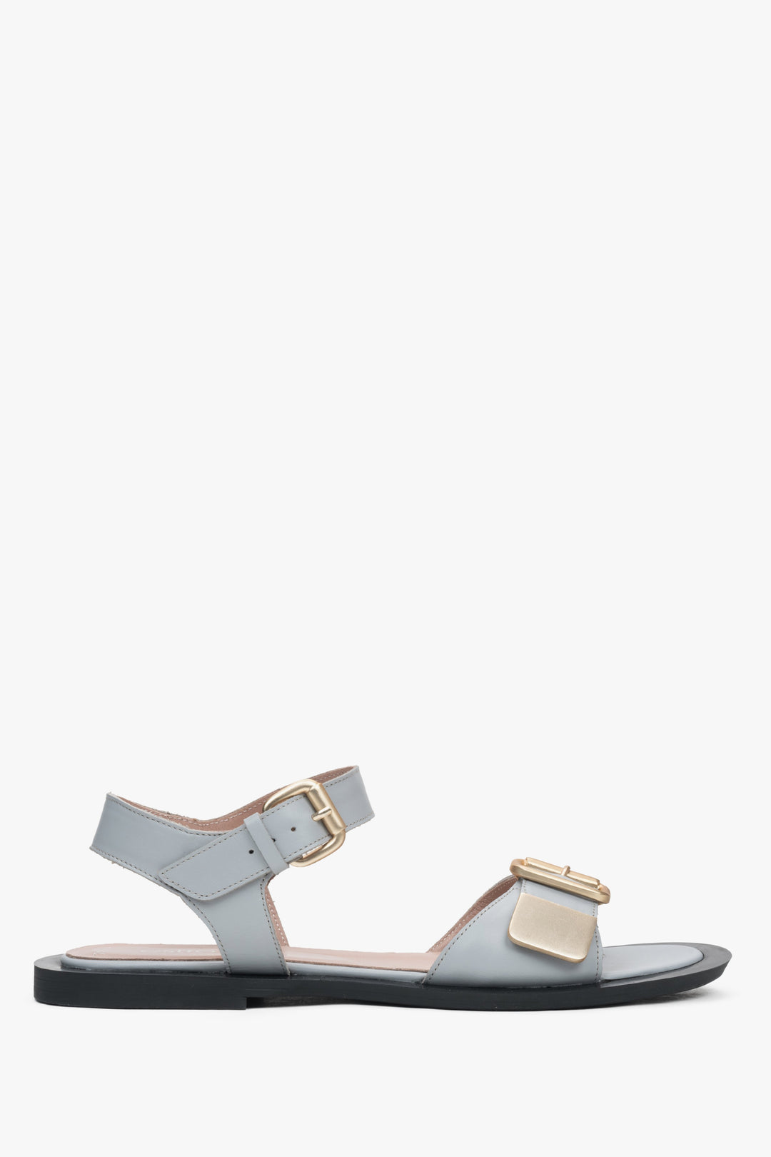Women's Light Blue Leather Sandals with a Flat Heel Estro ER00117384.