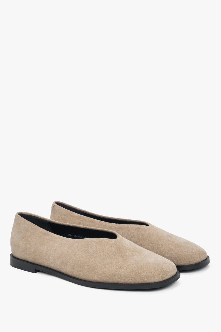 Beige barefoot ballet flats by Estro, made of exceptionally soft natural velour.