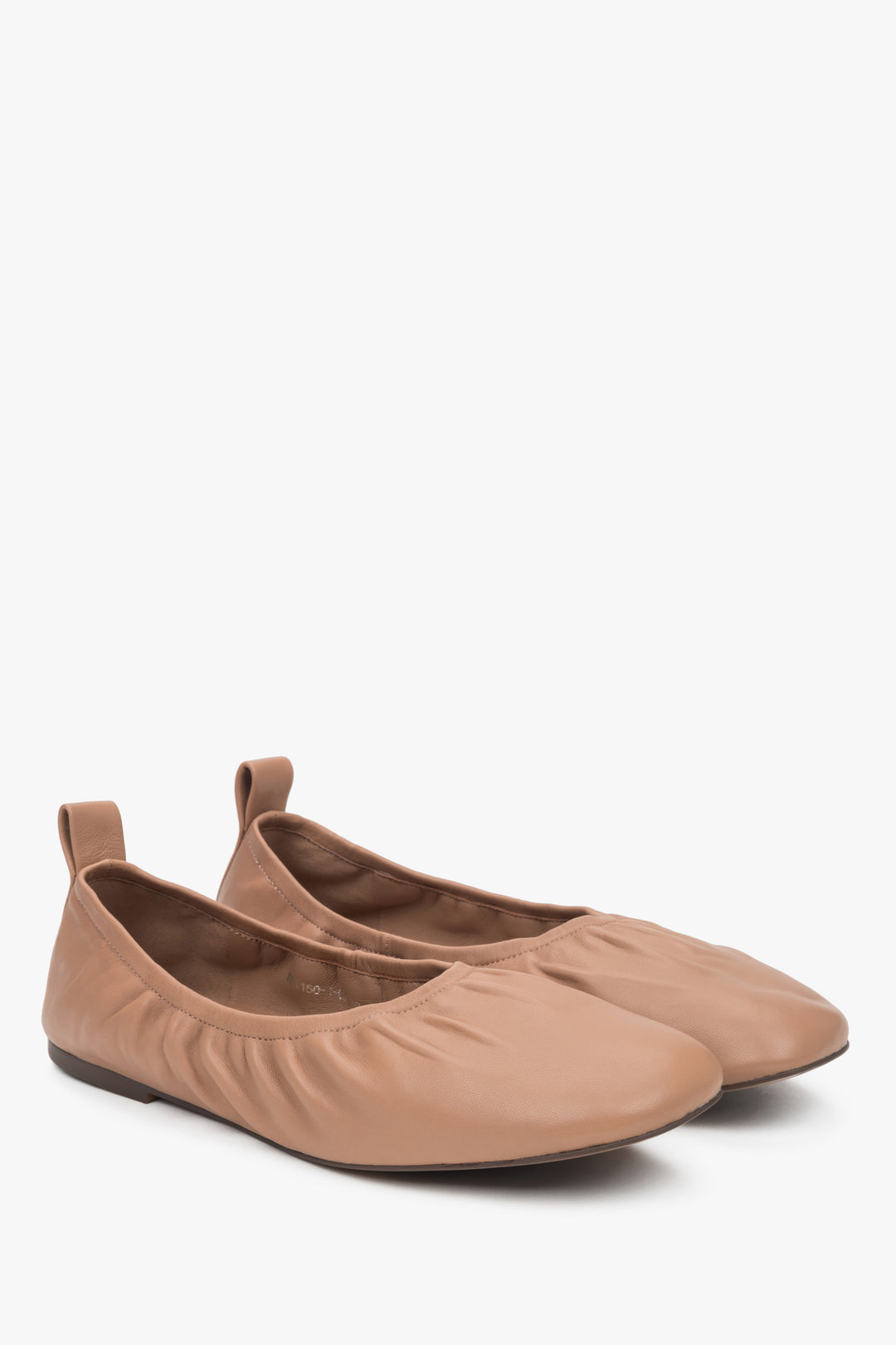 Beige leather comfort ballerina flats for women by Estro.