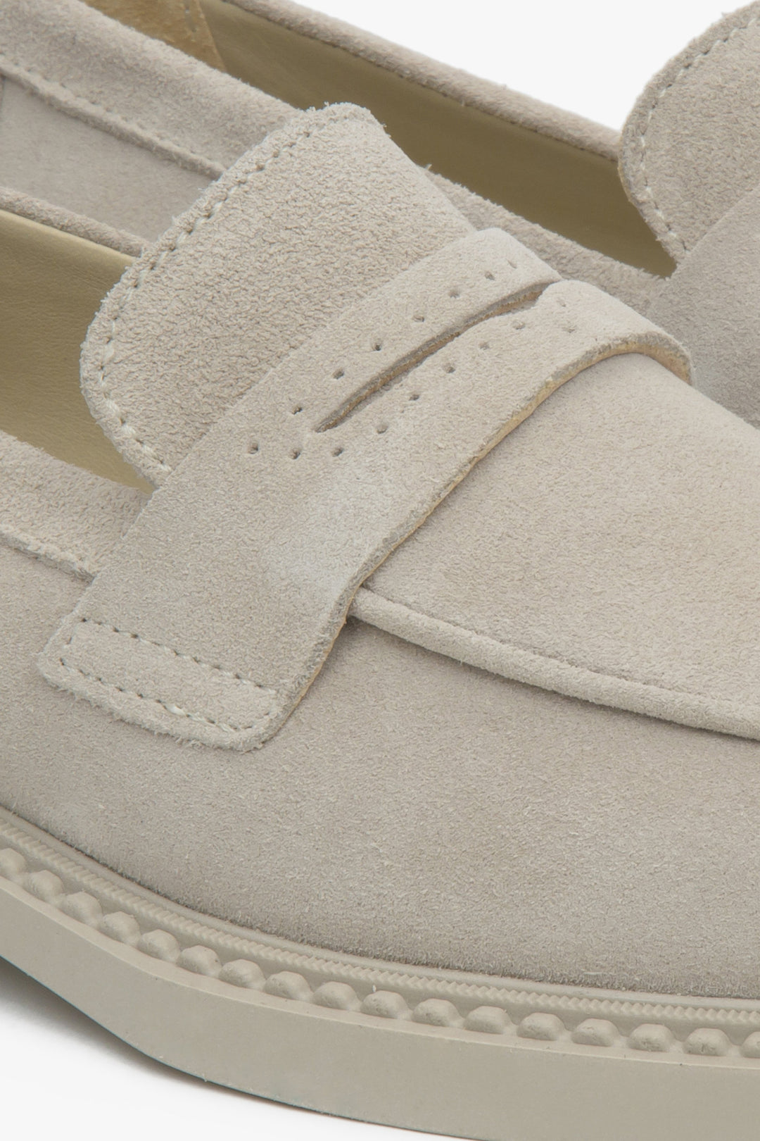 Italian Genuine Velour Women's Saddle Brown Loafers - details.